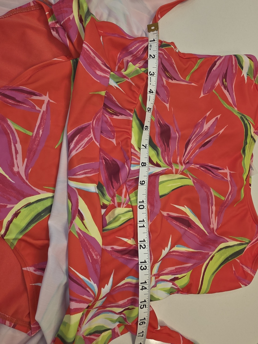 Old Navy Coral Tropical One-Piece Swimsuit with Lime & Pink Leaf Print - Picture 5 of 15